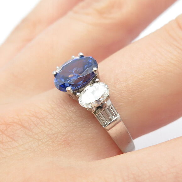 925 Sterling Silver White & Blue C Z Ring Size 8.75 - Picture 2 of 8